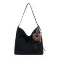 Black suede hobo bag with large capacity featuring cute doughnut and chocolate charms - With Pendant / Black