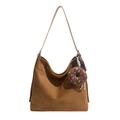 Caramel brown suede hobo bag with cute chocolate donut charm and shoulder strap - With Pendant / Brown