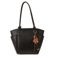 Sac fourre-tout noir en similicuir avec pendentif en perles de bois et poches latérales - Avec Pendentif / Noir