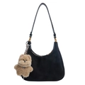 Bolso de hombro de ante sintético negro con colgante de perro de peluche y oro - Con Colgante / Negro