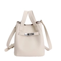 Creamy white bucket bag with pebble leather texture and silver buckle for women - Off White
