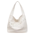 Borsa a spalla a mezzaluna bianca in ecopelle con borchie argentate e cinturini - Bianco