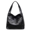 Borsa a spalla punk nera chic con rivetti argento metallizzato e finitura in ecopelle lucida - Nero