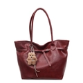 Borsa tote rosso scuro in pelle lucida con ciondolo a forma di cagnolino marrone - Con Ciondolo / Borgogna
