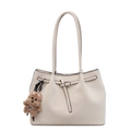 Bolso tote vintage beige crema con correas finas y colgante de osito de peluche marrón - Con Colgante / Blanco Roto