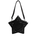 Black star shaped leather crossbody bag with silver rivets and punk style straps - Black