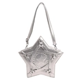 Silver star shaped crossbody bag with metallic leather finish and stud accents - Silver