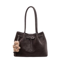 Bolso tote de ante marrón oscuro con hebilla plateada y llavero de perro peluche - Con Colgante / Marrón