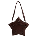 Dark brown star-shaped crossbody bag with silver rivets and adjustable leather strap - Coffee