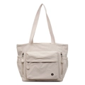 Hellbeige Nylon-Einkaufstasche mit vielen Taschen und dicken gewebten Schultergurten - Gebrochenes Weiß