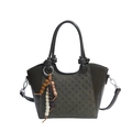 Deep green minimalist bucket bag with checkered texture and beaded tassel decoration - Green