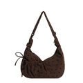 Borsa tote in velluto a coste marrone con pois neri e tracolla regolabile - Marrone