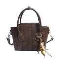 Dark brown woven leather crossbody bag with wooden bead tassel and silver hardware - 19*10.5*17 / Brown
