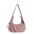 Borsa a mezzaluna in velluto a coste rosa a pois con lacci regolabili e tracolla sportiva - Rosa
