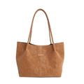 Sac cabas marron mat pour femme en cuir texturé avec logo Maudaibear - Marron
