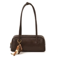 Dark brown leather underarm bag with zipper and beaded tassel charm detail - Brown