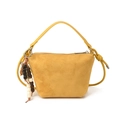 Mini mustard yellow frosted leather handbag with wooden beads and trapezoid design - Yellow (With Pendant)