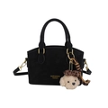 Borsa a conchiglia nera vintage con doppi manici, tracolla e ciondolo orsetto - Con Ciondolo / Nero