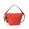 Retro red suede crossbody bag with vintage beaded pendant and leather top handle - Red (With Charm)