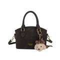 Borsa a mano Boston vintage in pelle marrone scuro con ciondolo a barboncino e dettagli oro - Con Ciondolo / Marrone