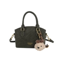 Borsa a mano vintage verde scuro con ciondolo cane di peluche e dettagli dorati - Con Ciondolo / Verde