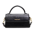 Bolso bandolera cuadrado negro con textura plisada y detalles dorados para uso diario - Negro