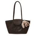 Sac fourre-tout marron chocolat en similicuir avec surpiqûres et breloque lapin - Avec Pendentif / Café Foncé