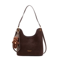 Grand sac cabas minimaliste marron foncé mat avec breloque ours et bandoulière - Avec Pendentif / Noir