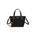 Bolso cubo negro con rayas verticales blancas y colgante decorativo de borla - Negro