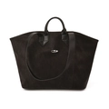 Retro black PU suede tote bag with large capacity and detachable shoulder strap - Black