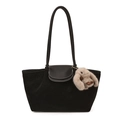 Sac fourre-tout noir minimaliste en suède mat avec rabat en cuir et pendentif lapin - Avec Pendentif / Noir