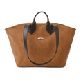 Brown large capacity tote bag with black handles and metal buckle for daily commute - Brown