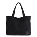 Minimalist black canvas tote bag with circular embossed logo and spacious double straps - Black