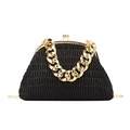 Sac nuage froncé noir avec poignée en chaîne dorée et fine bandoulière amovible - Noir