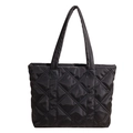 Minimalist black quilted nylon tote bag with rhombus pattern and spacious design - Black
