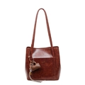 Brown vintage faux leather tote bag with shoulder strap and heart tassel ornament - With Pendant / Brown