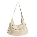 Bolso tote minimalista de nailon crema con gran bolsillo frontal y correa ajustable - Blanco Roto