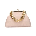 Pochette beige plissée tendance avec chaîne dorée épaisse et fermoir métallique chic - Khaki
