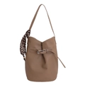 Sac seau marron en cuir grainé avec foulard décoratif et bandoulière en cuir réglable - Avec Pendentif / Kaki