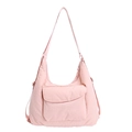 Bolso hobo versátil de nailon rosa claro con correas ajustables y bolsillo frontal - Rosa Claro