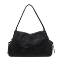 Bolso tote retro negro de ante mate con detalles de cordón lateral para mujer - Negro