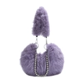 Plush faux fur shoulder bag in vibrant purple with decorative silver chain link strap - Purple
