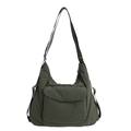 Bolso tote de nailon verde oscuro versátil con correas y bolsillo frontal - Verde