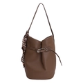Sac seau en cuir marron grainé avec un foulard en soie à motif géométrique - Avec Pendentif / Gris éléphant