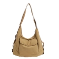 Sac hobo en nylon marron clair pour femme avec poche avant et bandoulière réglable - Khaki
