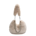Sac sous le bras en fausse fourrure beige chic avec chaîne perlée argentée pour l'hiver - Abricot