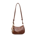 Borsa sottobraccio vintage marrone in pelle con ciondolo in legno e tracolla annodata - Marrone