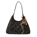 Quilted black hobo bag with leather mini charm and smiling face tassel detail - With Pendant / Black