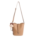 Bruine emmertas met lycheekorrel, geweven riem en schattige beer-hanger-bedel - Met Hanger / Khaki
