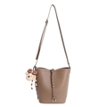 Stijlvolle kaki emmertas in leer met geweven details en pluche berenhanger - Met Hanger / Olifantsgrijs